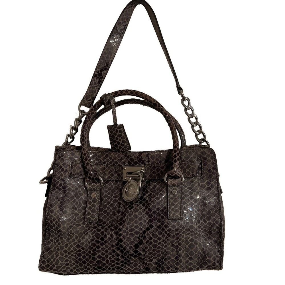 Women’s Michael Kors Hamilton Shoulder Bag Hand Purse Snakeskin Gray Medium